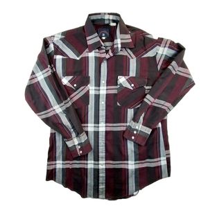 Vintage Rock Creek Western Mens Medium Pearl Snap Long Sleeve Red Plaid Shirt